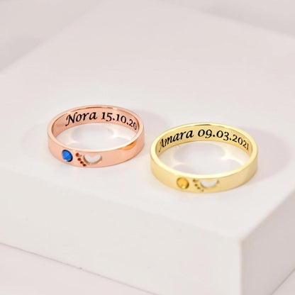 Personalized Name Date Ring With Birthstone