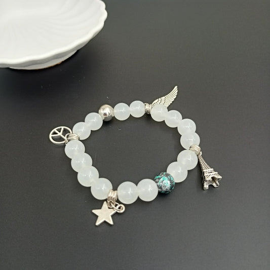 White Beaded Charm Bracelet