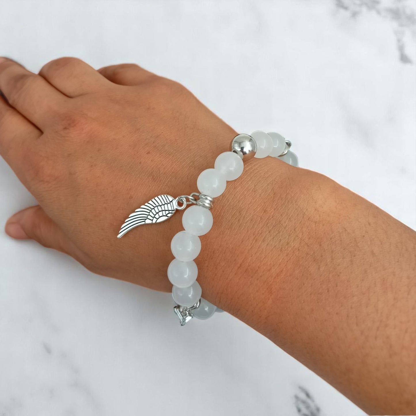 White Beaded Charm Bracelet