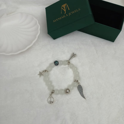 White Beaded Charm Bracelet