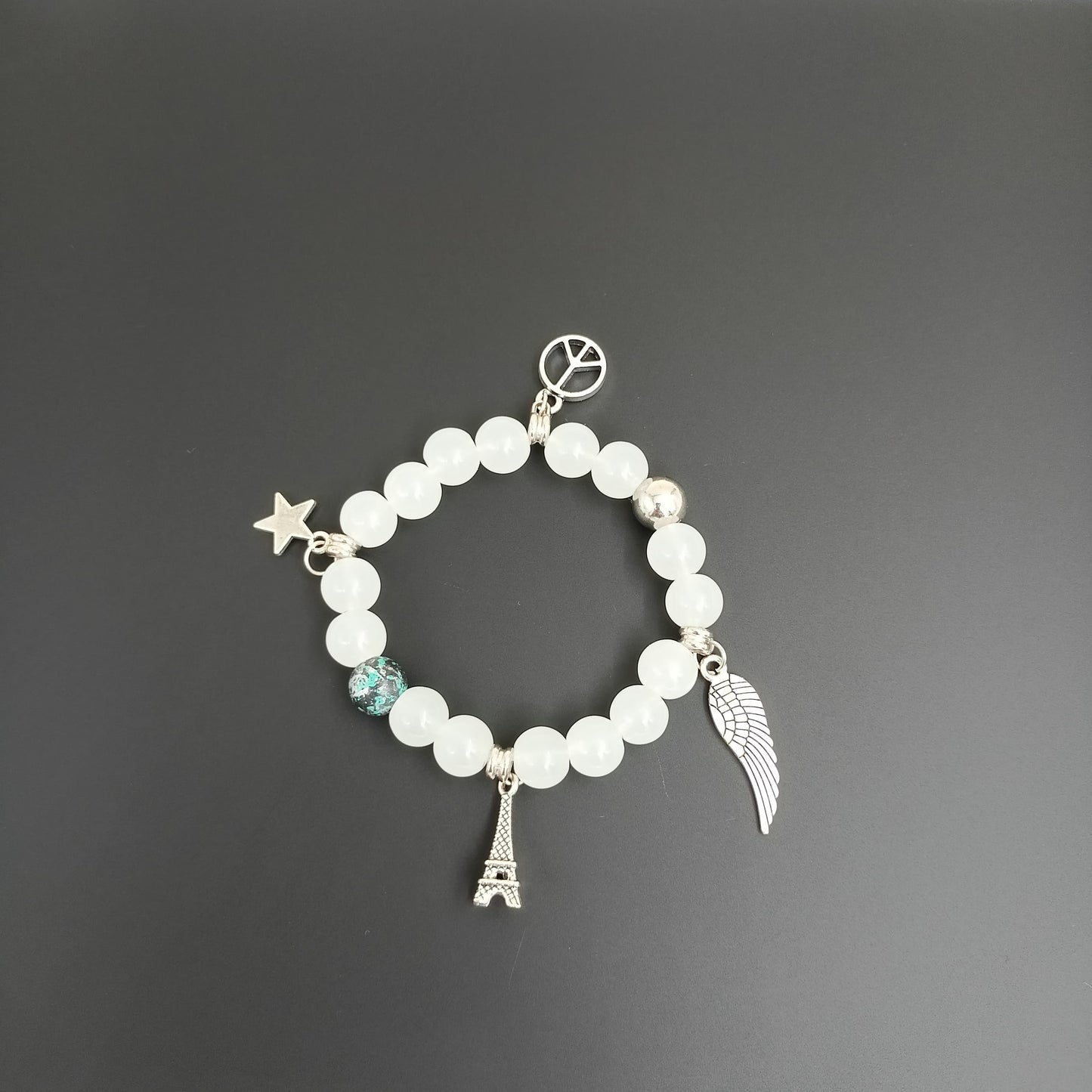 White Beaded Charm Bracelet