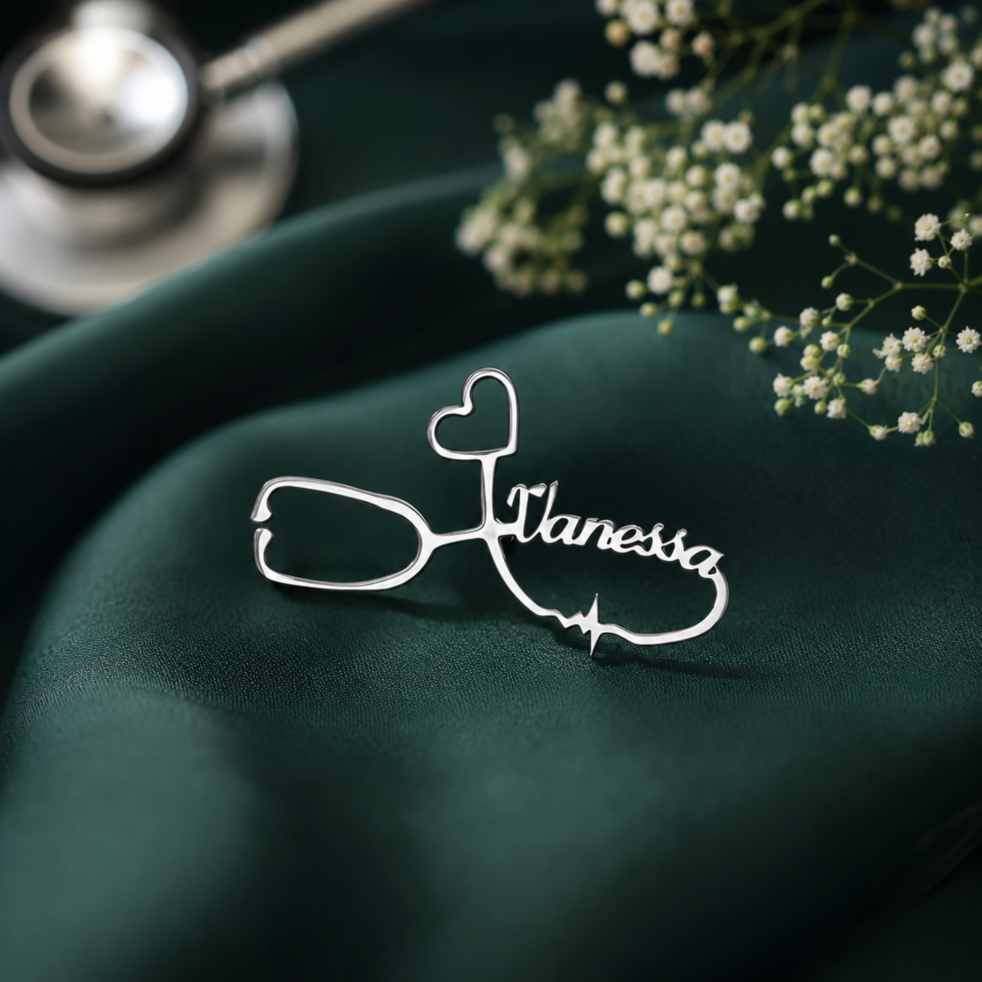 Customized Stethoscope Brooch With Name