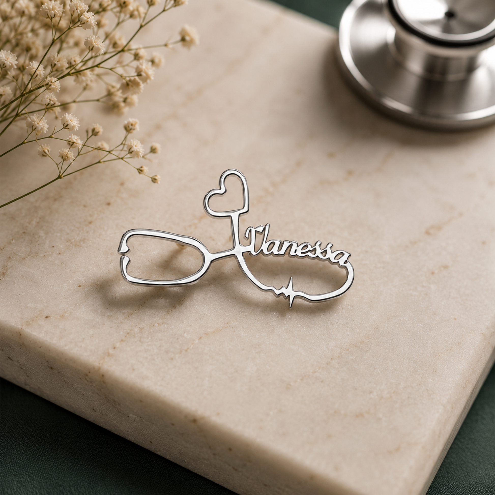 Customized Stethoscope Brooch With Name